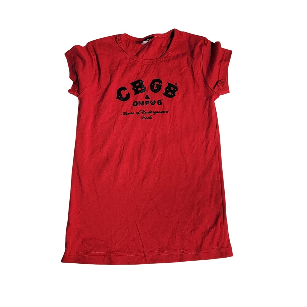 CBGB OMFUG Home of Underground Rock Red Graphic T-Shirt Women Large Slim Fit